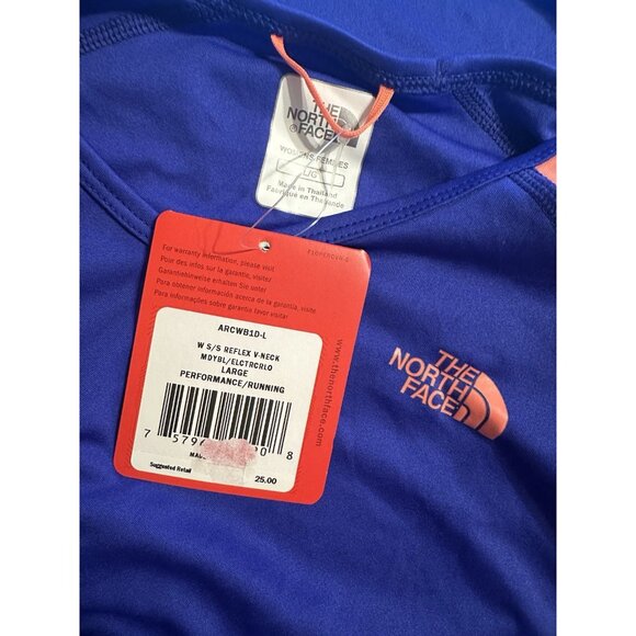 NWT North Face Women’s LARGE Short Sleeve Reflex V-Neck T-Shirt RUNNING Blue - Picture 4 of 5